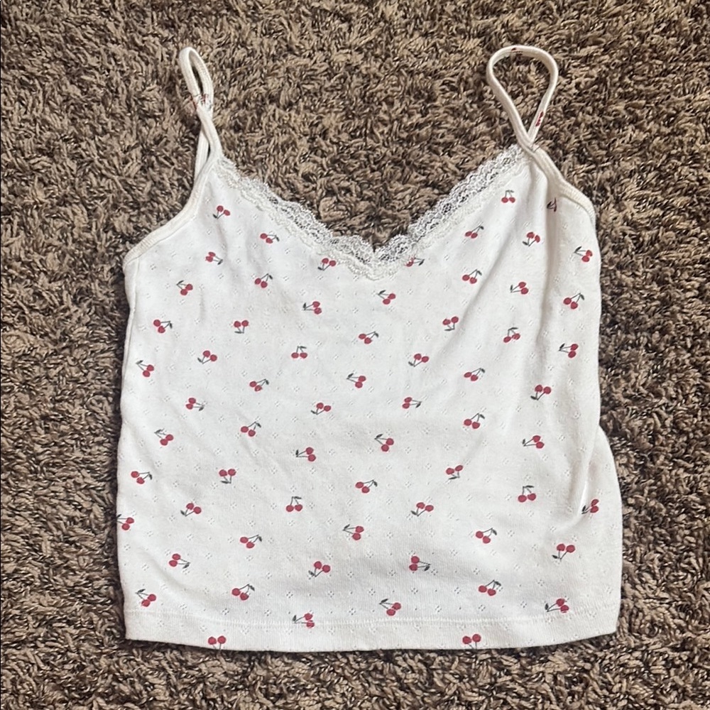 Brandy Melville Cherry Print Lace Trim Cami Top